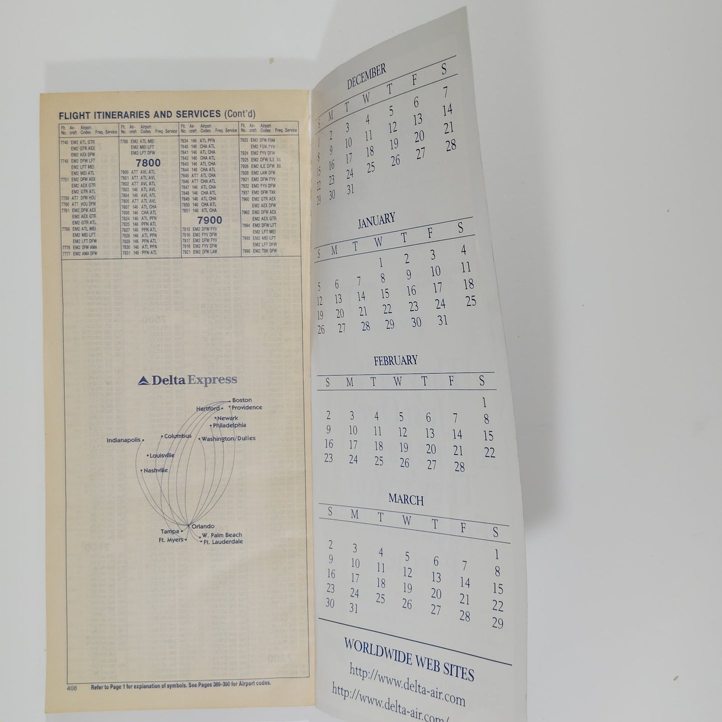 Delta Air Lines System Timetable, 12/1/96 to 3/31/97, 409 Pgs., Globe Cover
