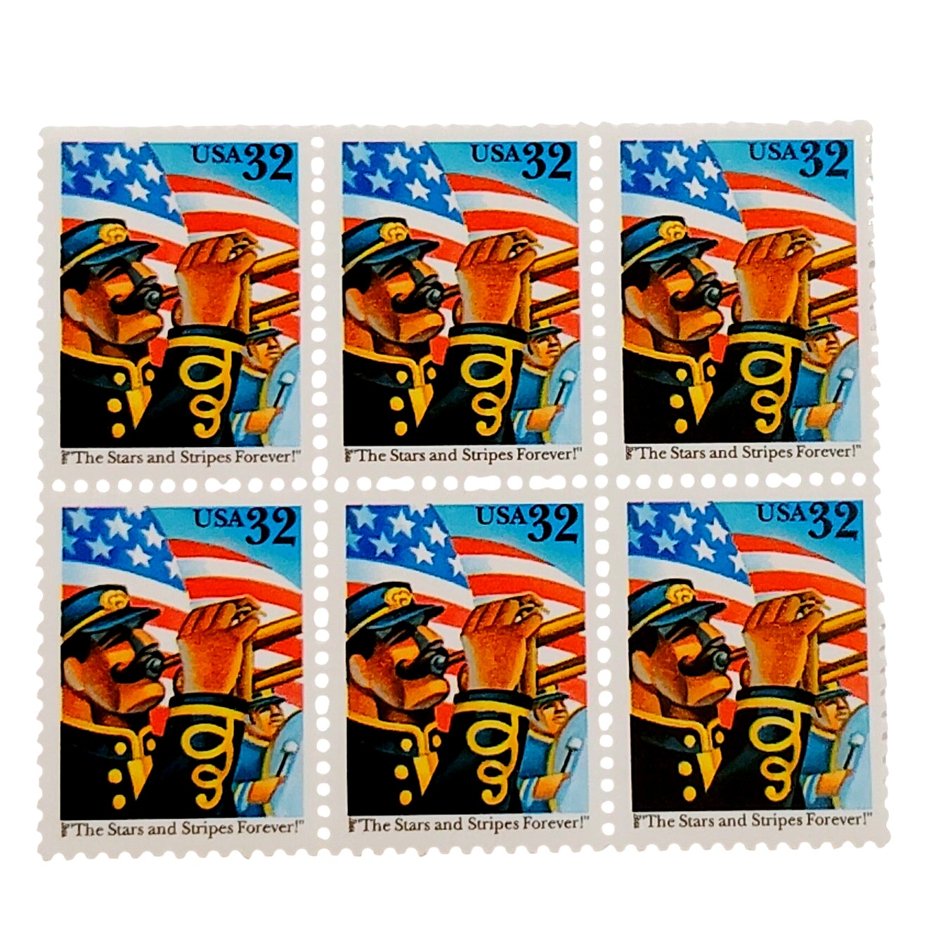 Block of 6 – 1997 USA 32¢ Stars and Stripes Forever MNH Scott 3153