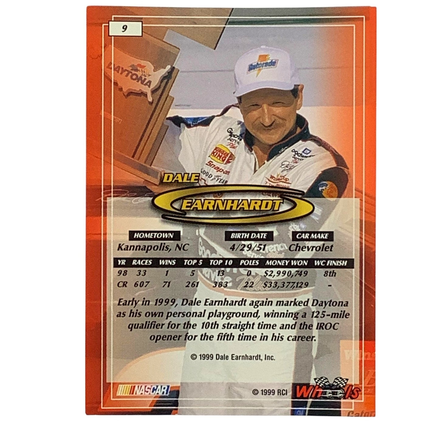Dale Earnhardt Sr., Goodwrench, Card 9, 1999 Wheels NASCAR Winston Cup, NM+
