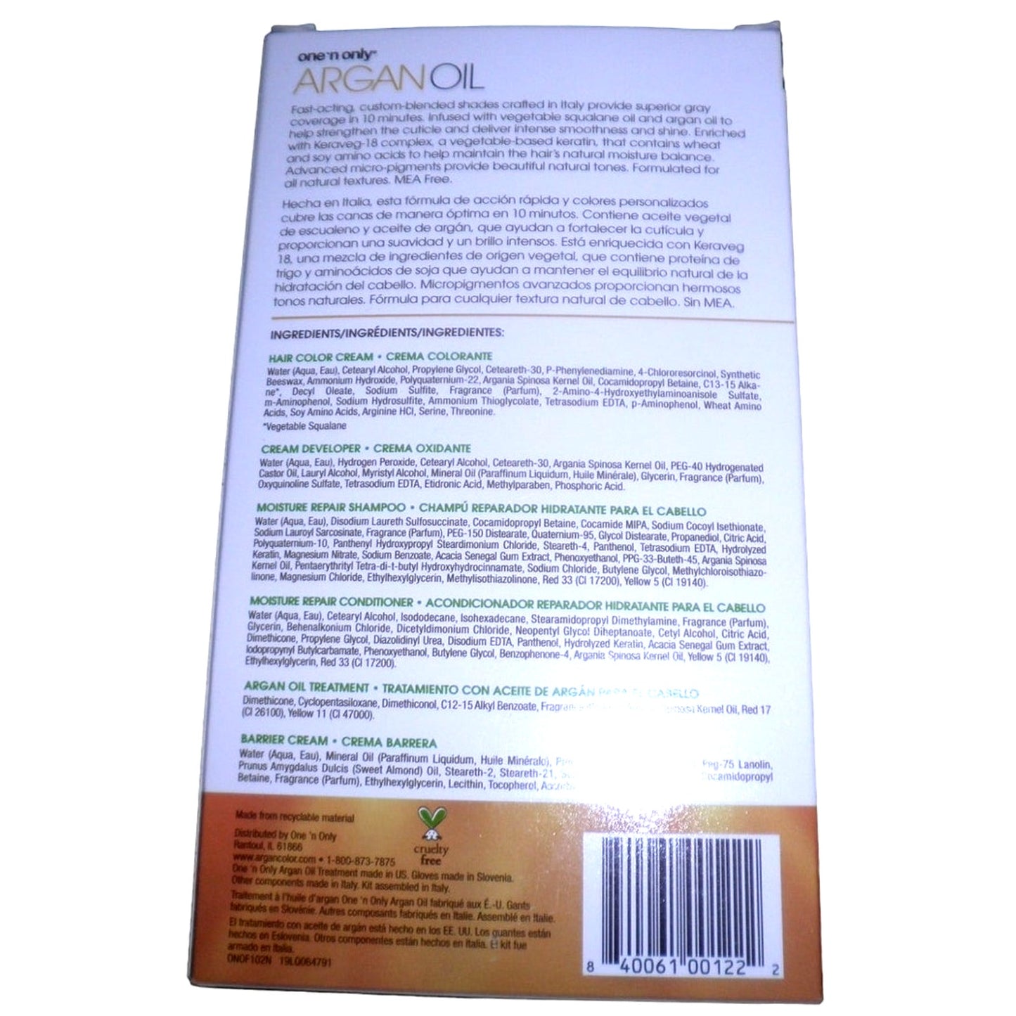 6 Count- One 'n Only Argan Oil Fast 10 Permanent Hair Color Kit 2N Natural Black