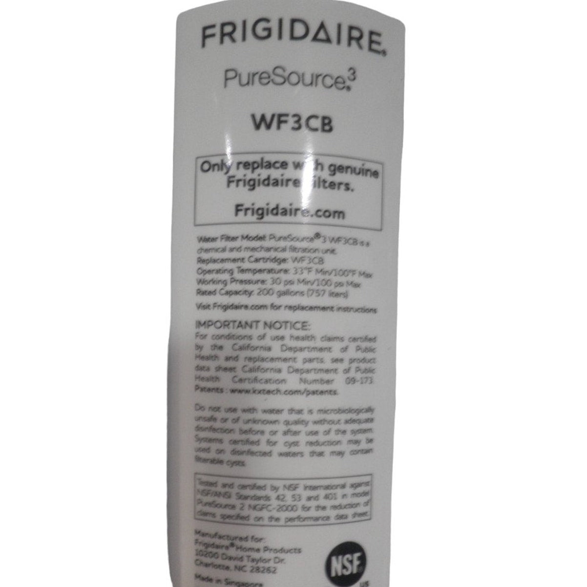Frigidaire WF3CB PureSource 3 Refrigerator Water Filter | Genuine OEM | NSF Cert