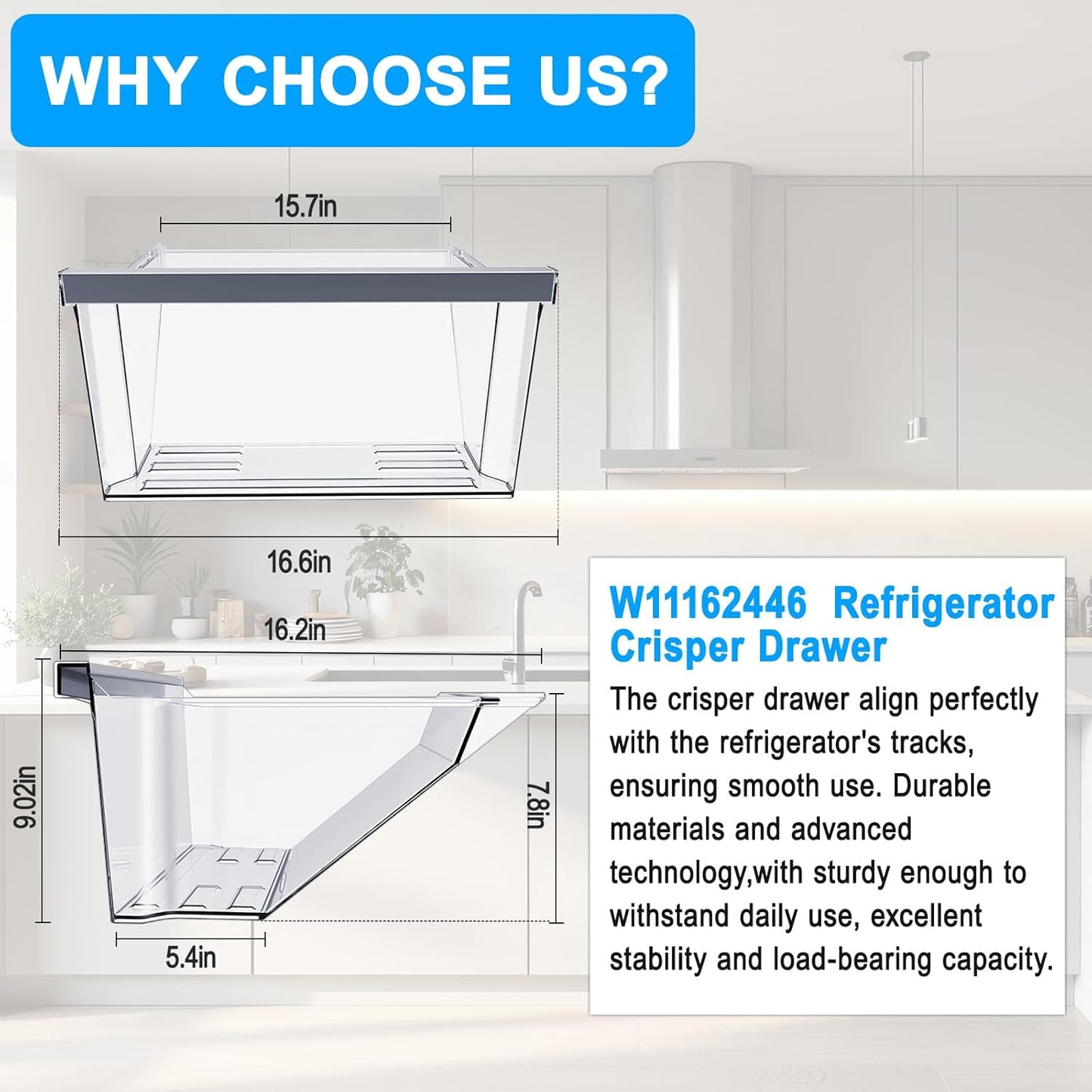 Direct Replacement Refrigerator Meat Pan Bottom Crisper Drawer for W11162446