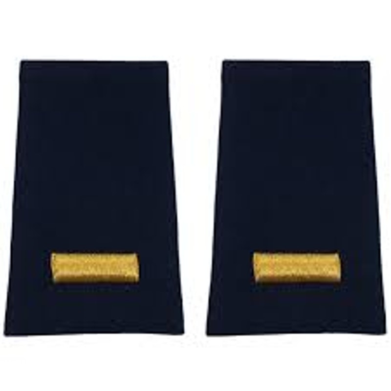 USAF First Lieutenant O‑2 Shoulder Marks Gold on Blue 3‑1/4" × 2‑1/4" Pair