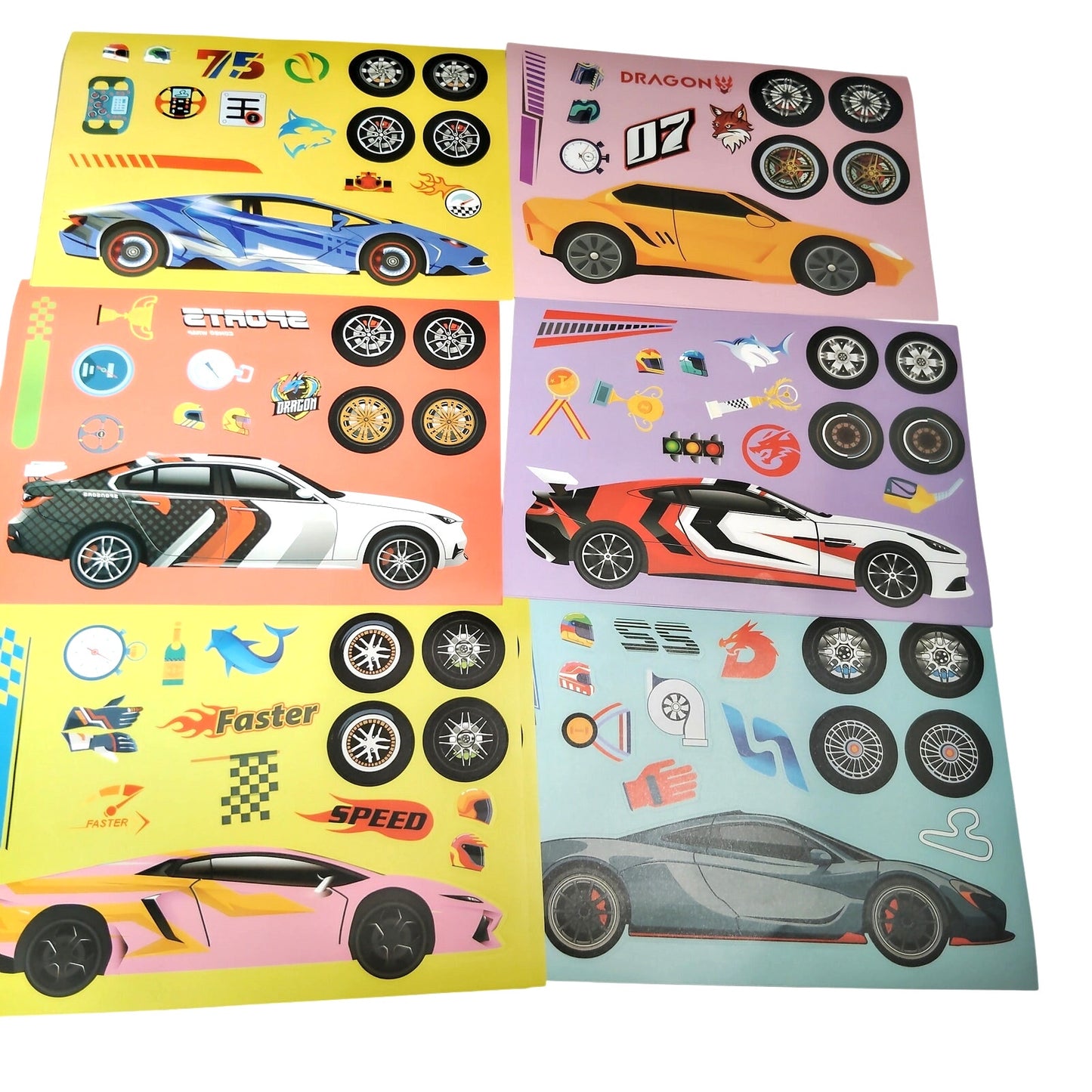 12‑Sheet Racing Car Assembly Sticker Set DIY Cartoon Race Car Craft Pack