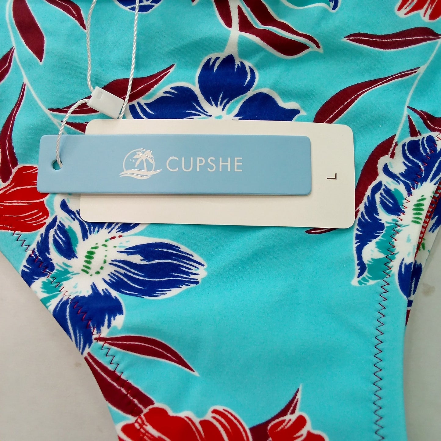Cupshe Blue Tropical Floral Bikini Bottoms Hibiscus Print Aqua Background Large