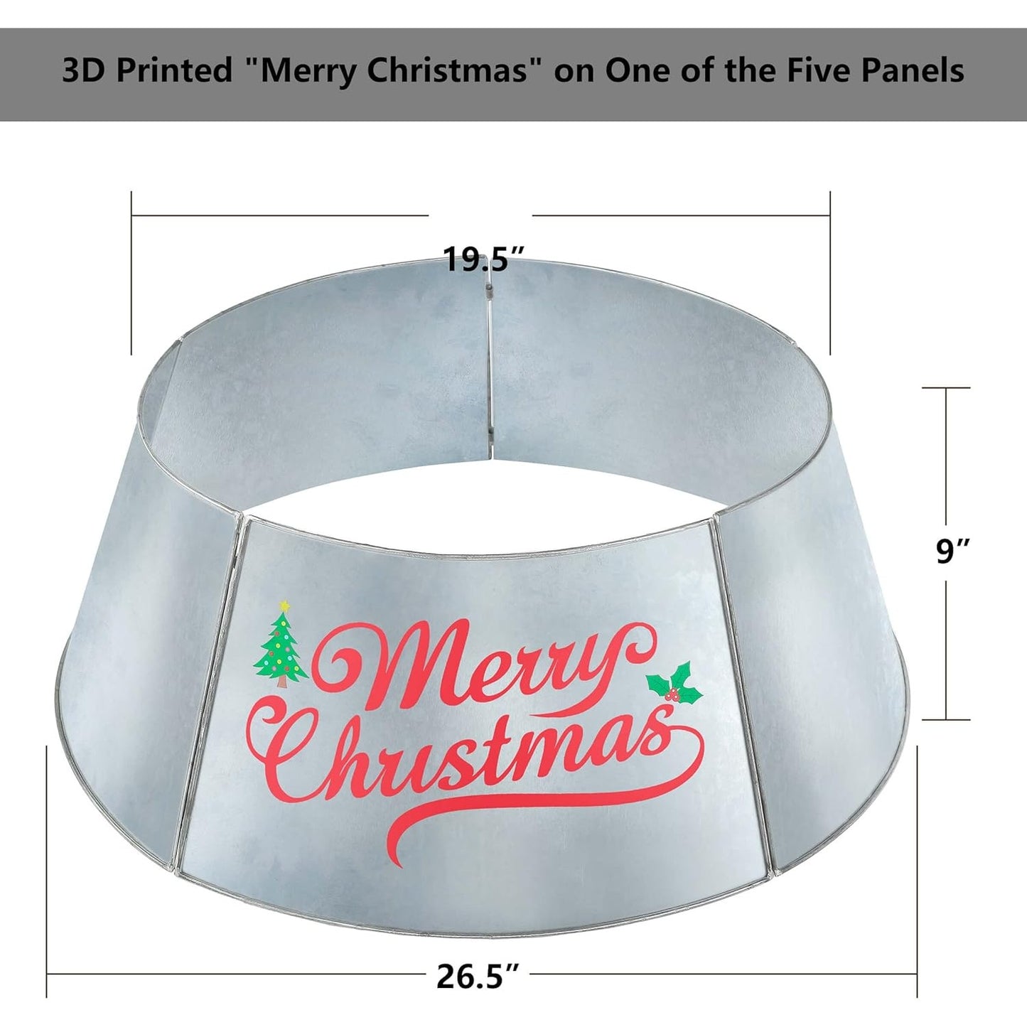 Christmas Tree Collar Basket 5 Iron Sheets Ring 26.5" x 19.5" x 9" Bright Silver