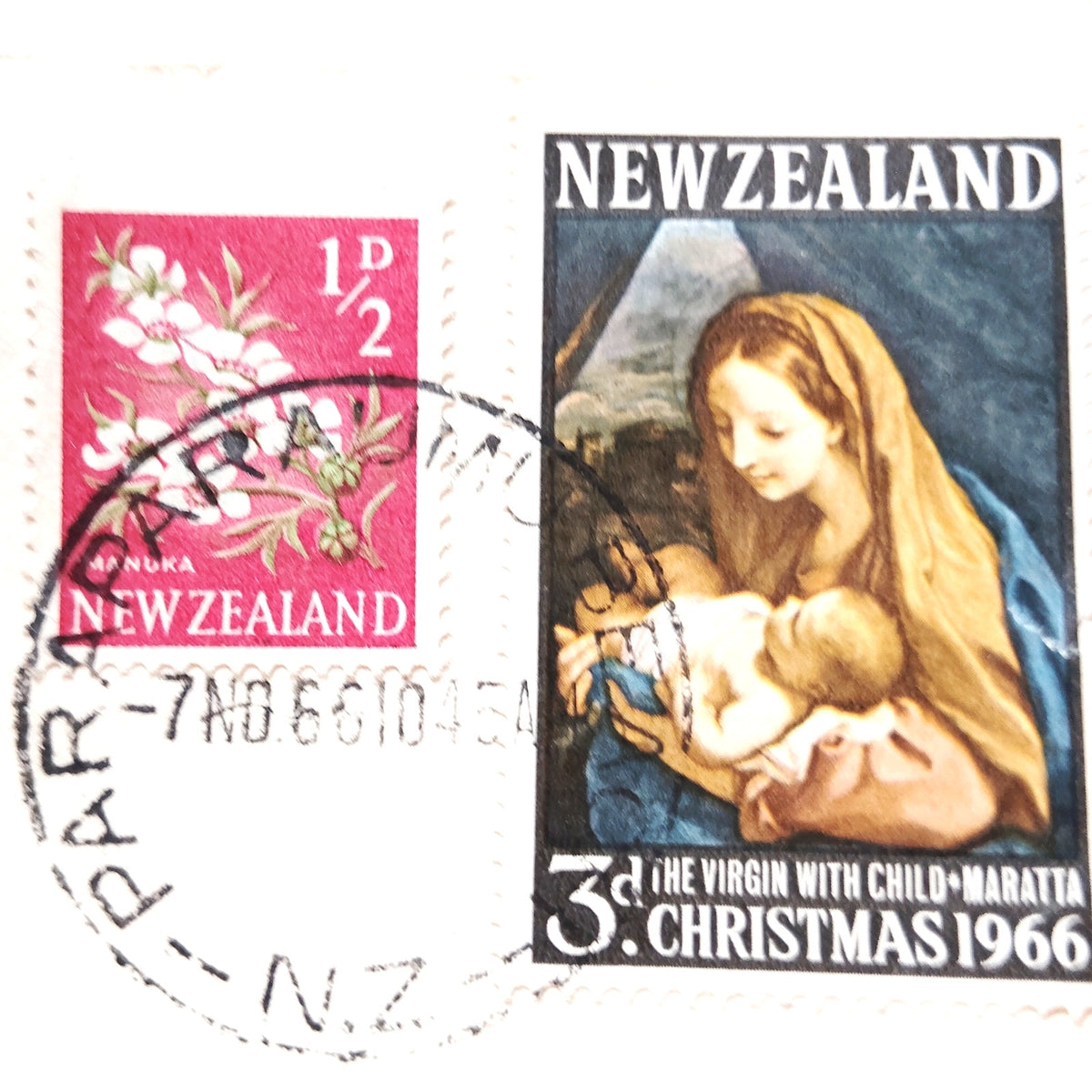 Vintage New Zealand 1966 Christmas Cover 3d Maratta & 1/2d Manuka Postmarked