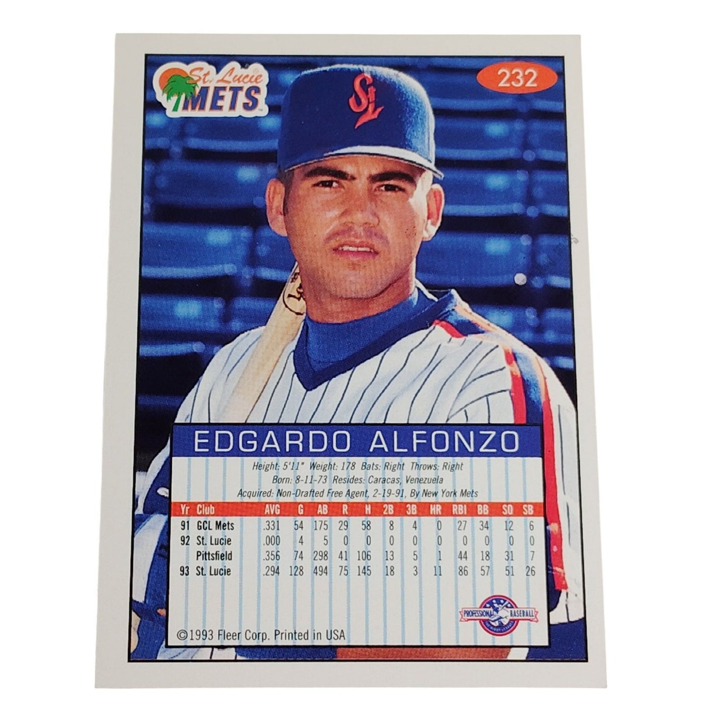 Edgardo Alfonzo, St. Lucie Mets, No. 232,  93-94 Fleer Excel Minor Leagues