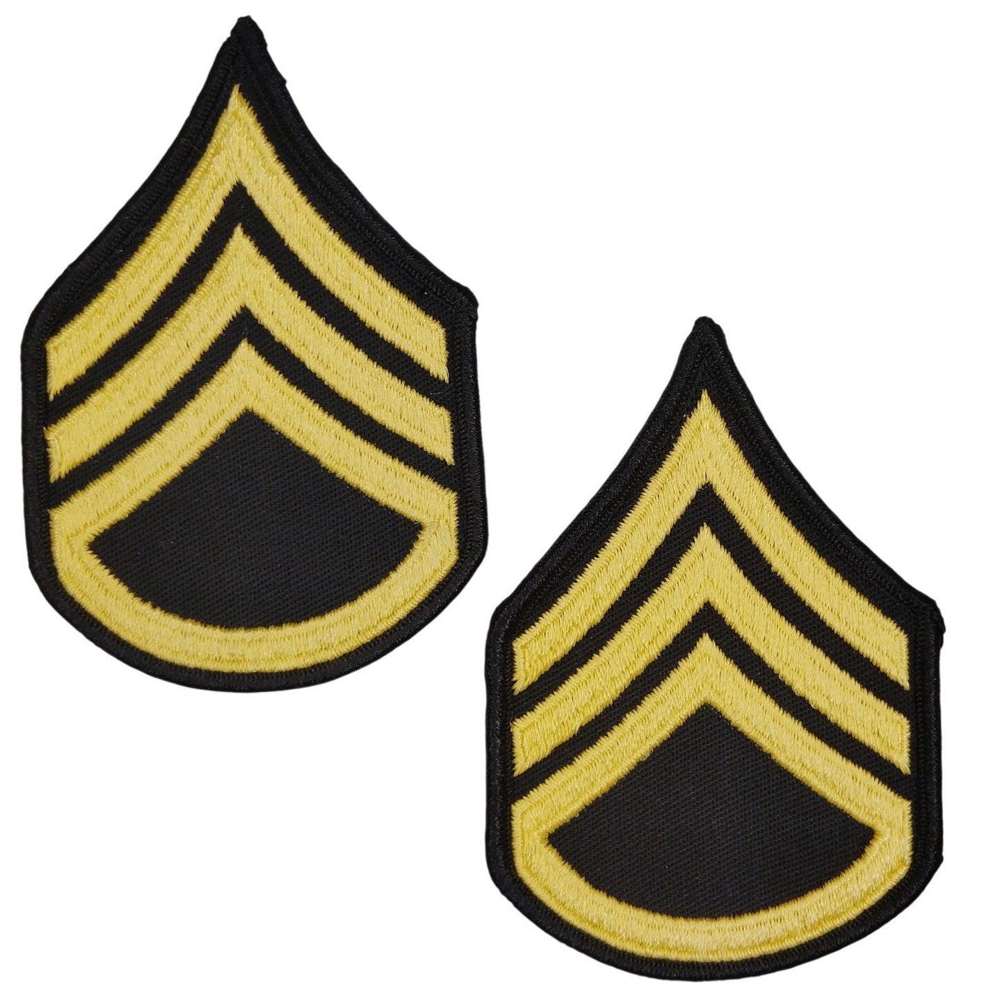 US Army Staff Sergeant E‑6 ASU Chevrons, Gold on Black, Female 4" × 2‑3/4" Sew‑O