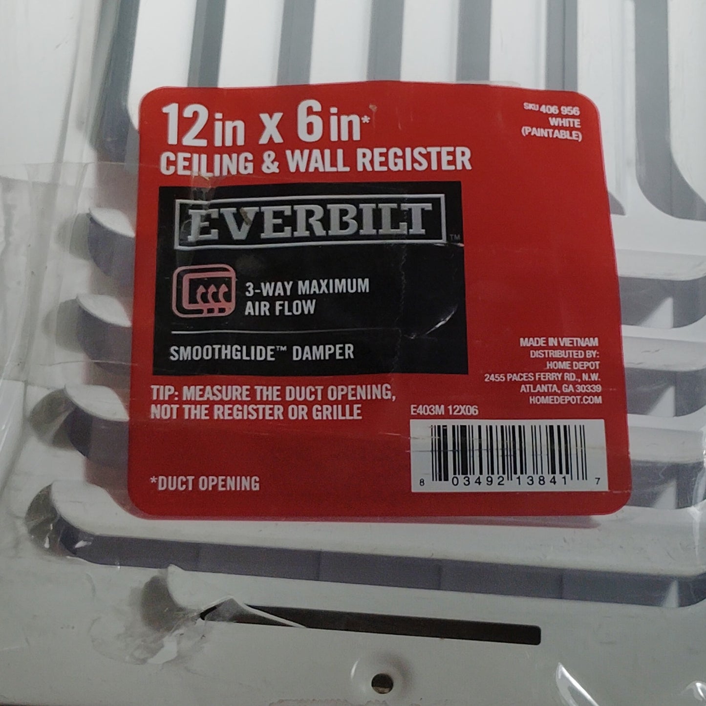 Everbilt 12 in. X 6 in. 3-Way Fixed Curved Blade Wall/Ceiling Register