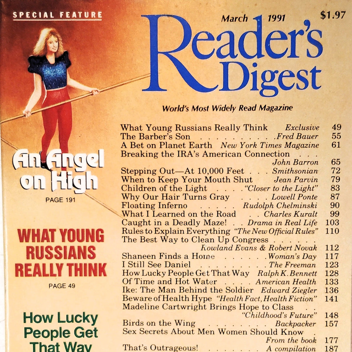 Reader's Digest March 1991 Magazine An Angel on High Vintage Back Issue