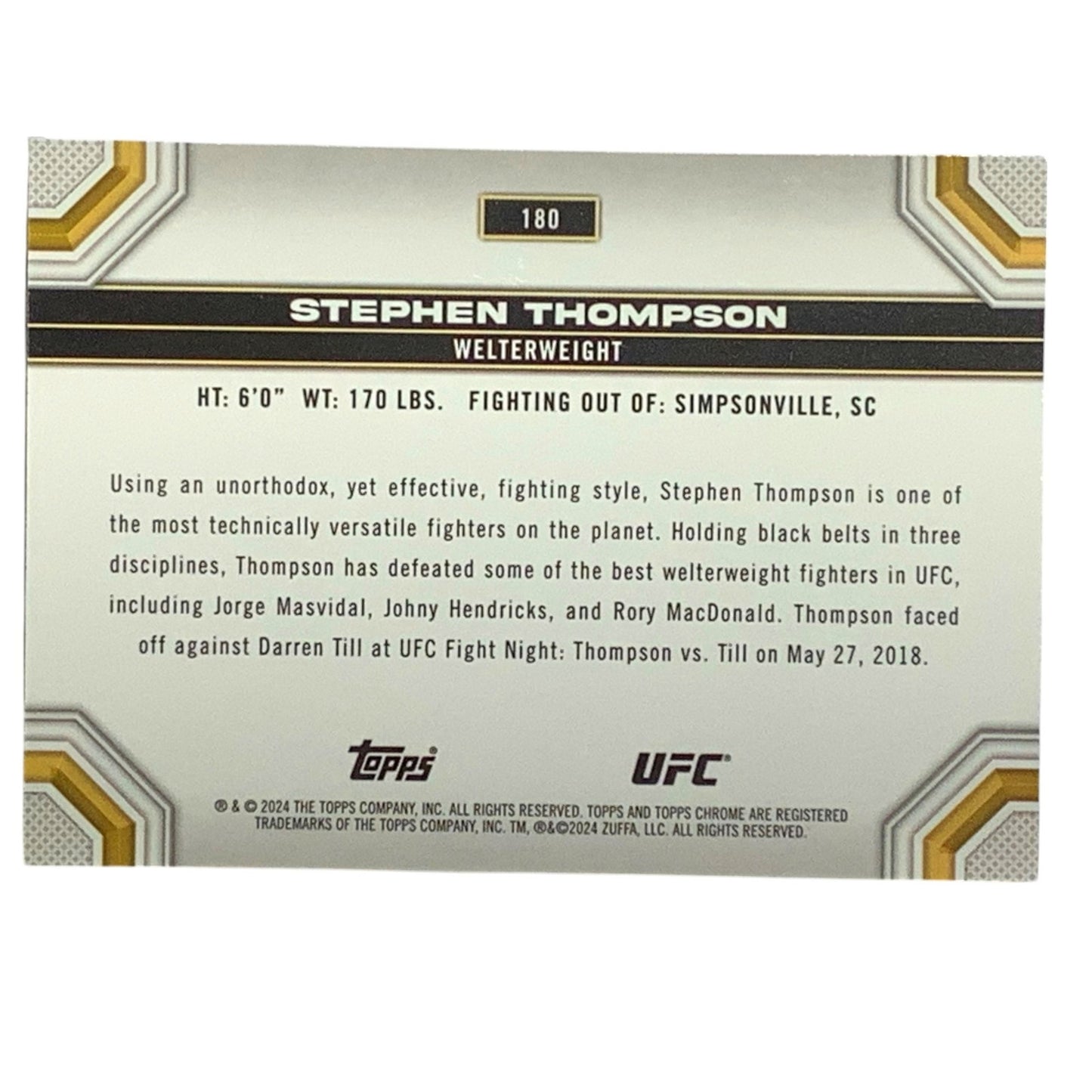 Stephen Thompson, UFC Welterweight, Card 180, 2024 Topps Chrome UFC, NM+