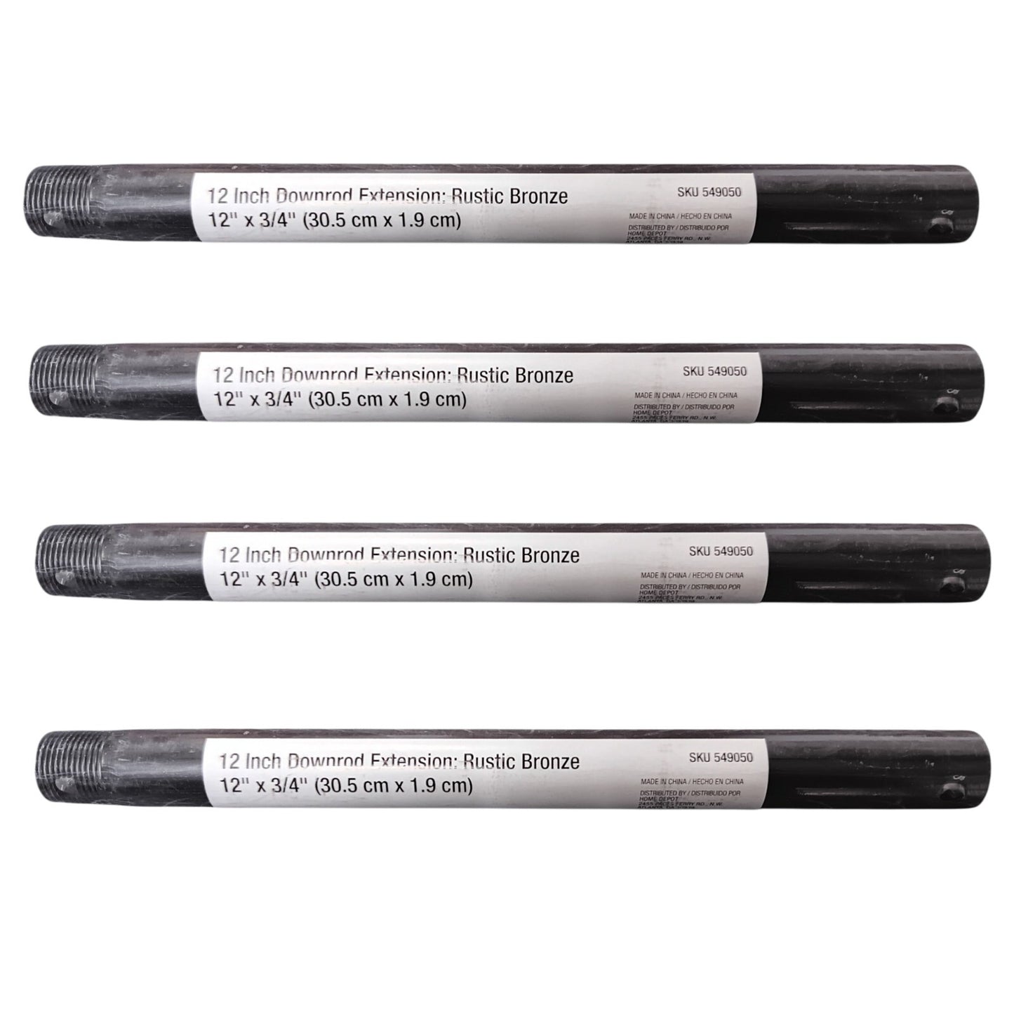 4-PK 12"L x 3/4"D Rustic Bronze Ceiling Fan Extension Downrod for 10 Ft Ceilings
