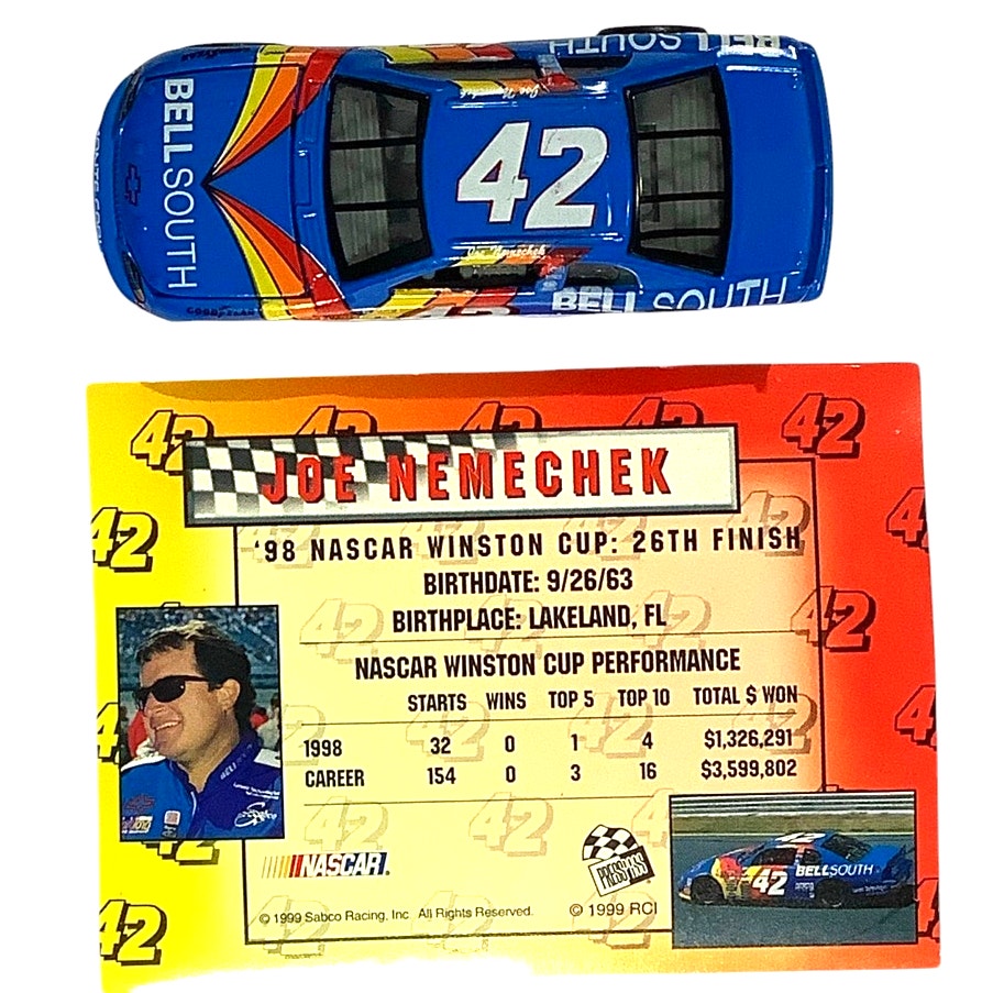 Joe Nemecheck #42 Bell South Monte Carlo NASCAR 1:64 Die Cast, 1999 w/ Card, NM