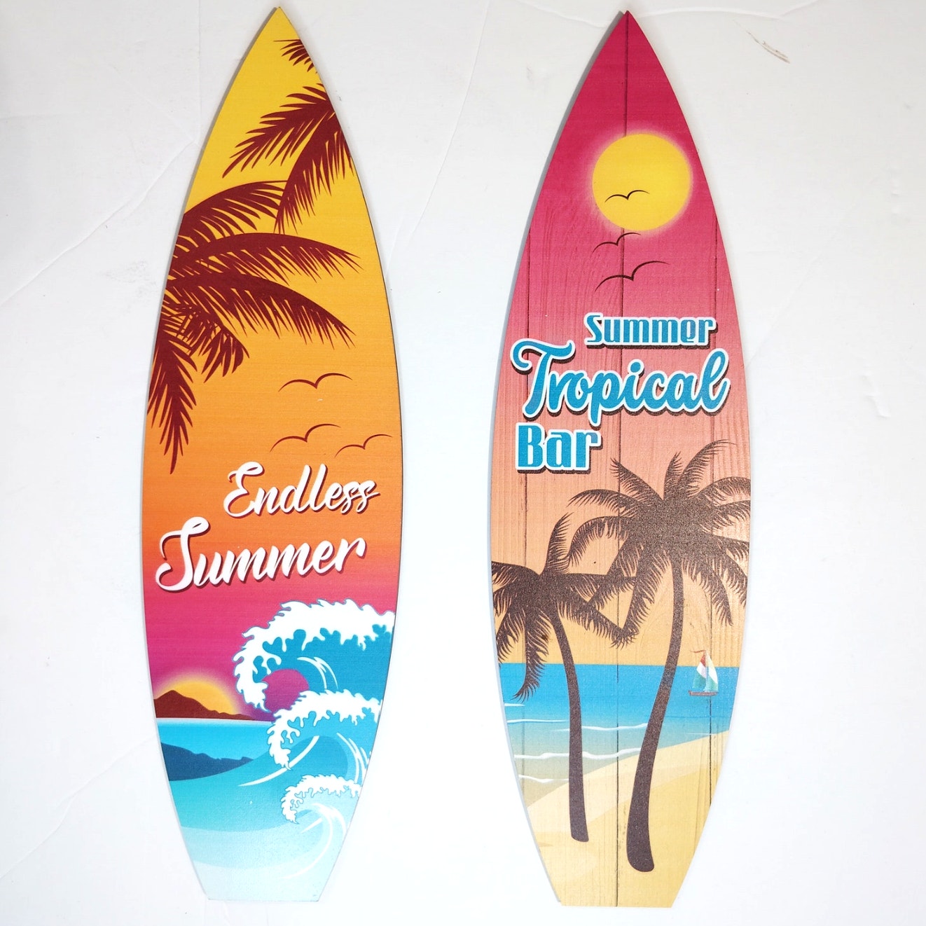 Surfboard Wall Decor Set 4‑Pack Summer Beach Signs Hanging Wood 15-3/4" × 4-1/2"