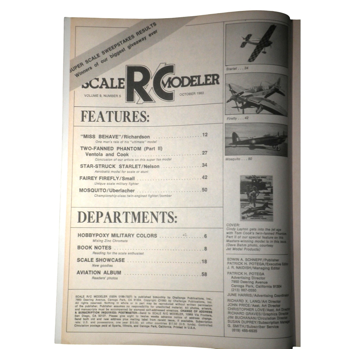 Scale RC Modeler Magazine, OCT 1983 Starlet Phantom II Mosquito & Firefly Fairey
