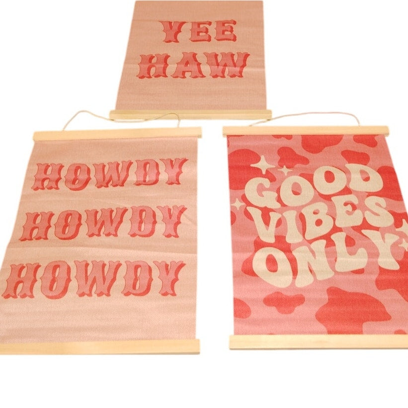 TLESKE  3‑Pack Pink Western Canvas Set 12x16 in Yee Haw Howdy Good Vibes Only
