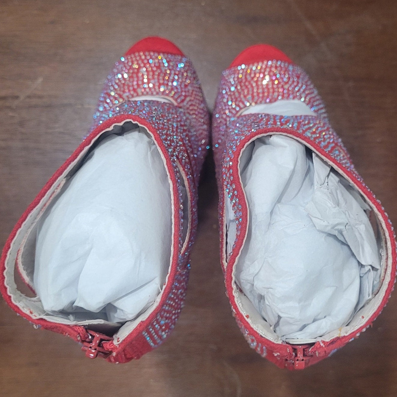 Ellie Shoes Red Ankle Boots w/ Rhinestones, 709-WENDY, Size 6, Platform Stiletto