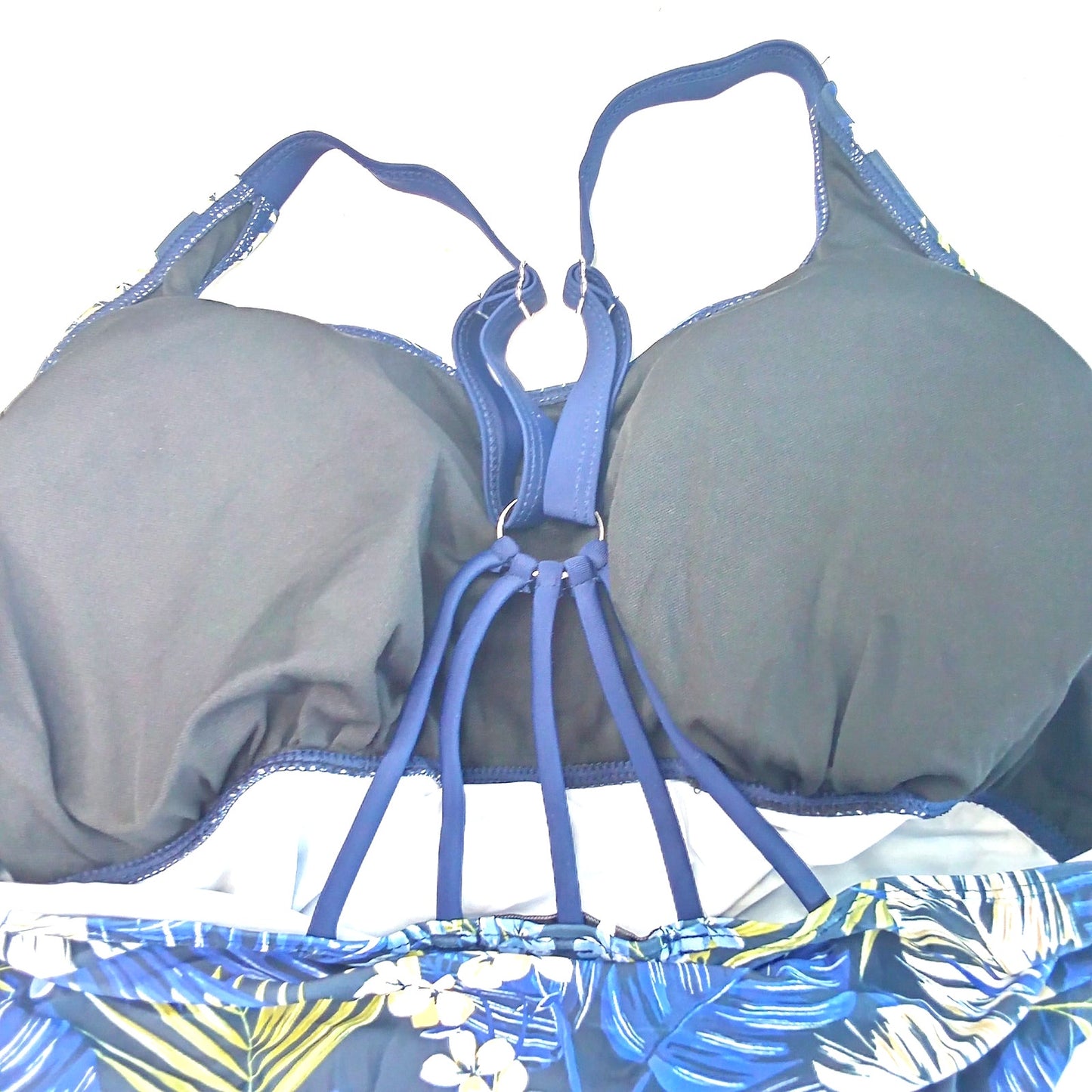 Jasambac Dark Blue Palm Leaves Tankini Top Scoop Neck Ruched Women’s 2XL
