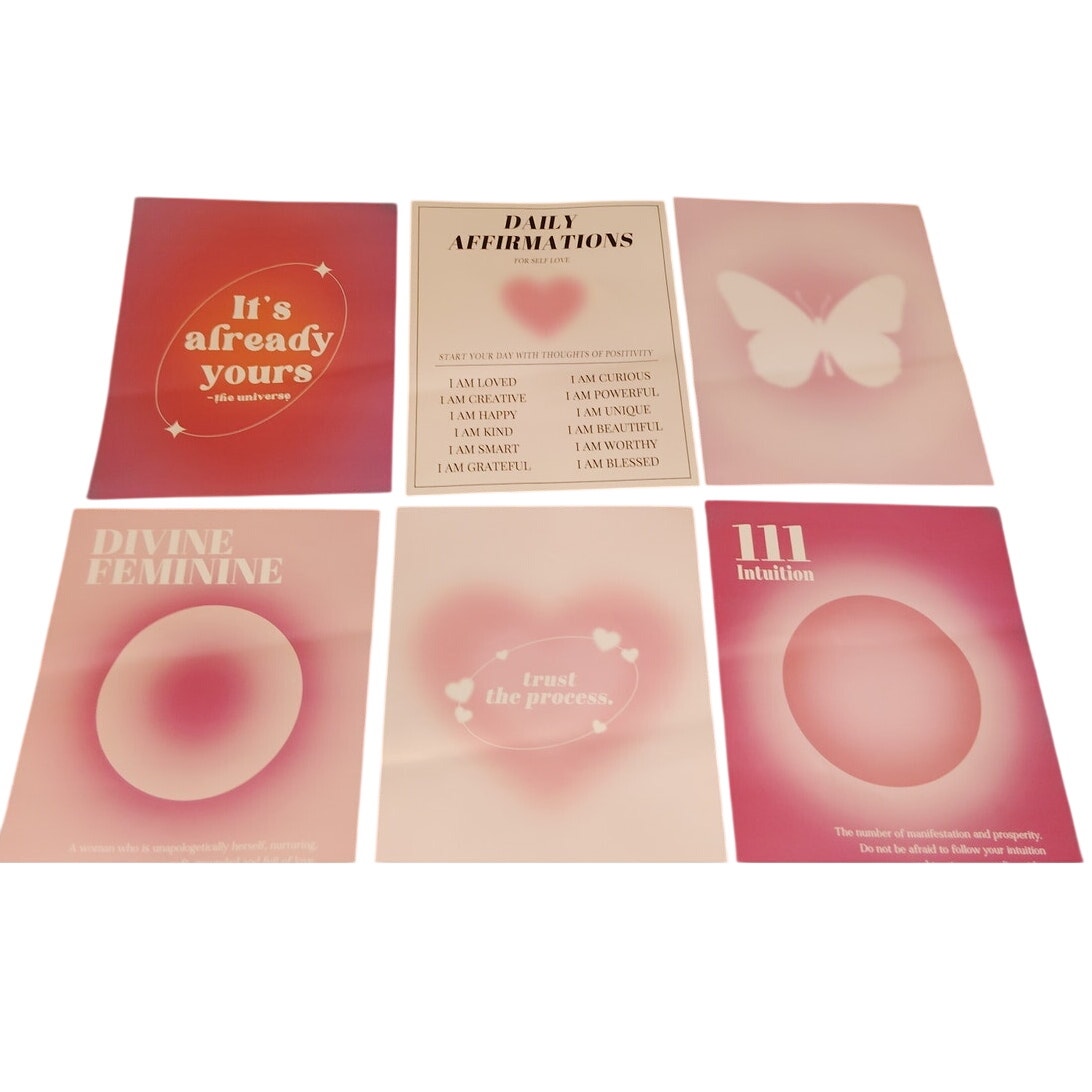 6‑Pack Motivational Wall Posters for Women 12"×16" Aesthetic Pink Affirmations