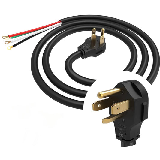 4-Prong Dryer Power Cord 30A, 5 Ft, 4-Color Wires, O-Ring Terminals, Pure Copper