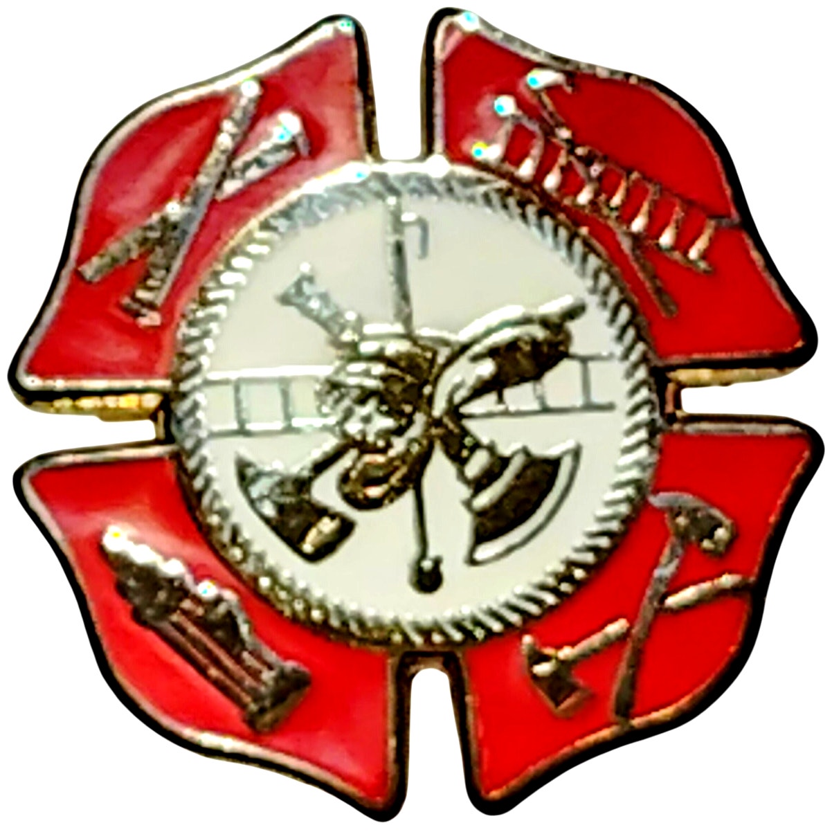 Maltese Cross Firefighter Novelty Hat/Lapel/Brooch Pin, Metal, Butterfly Clutch