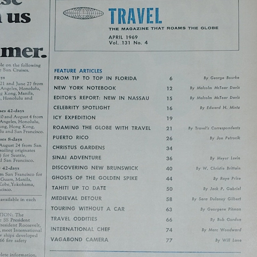 Vintage Travel Magazine April 1969 - The Magazine That Roams the Globe