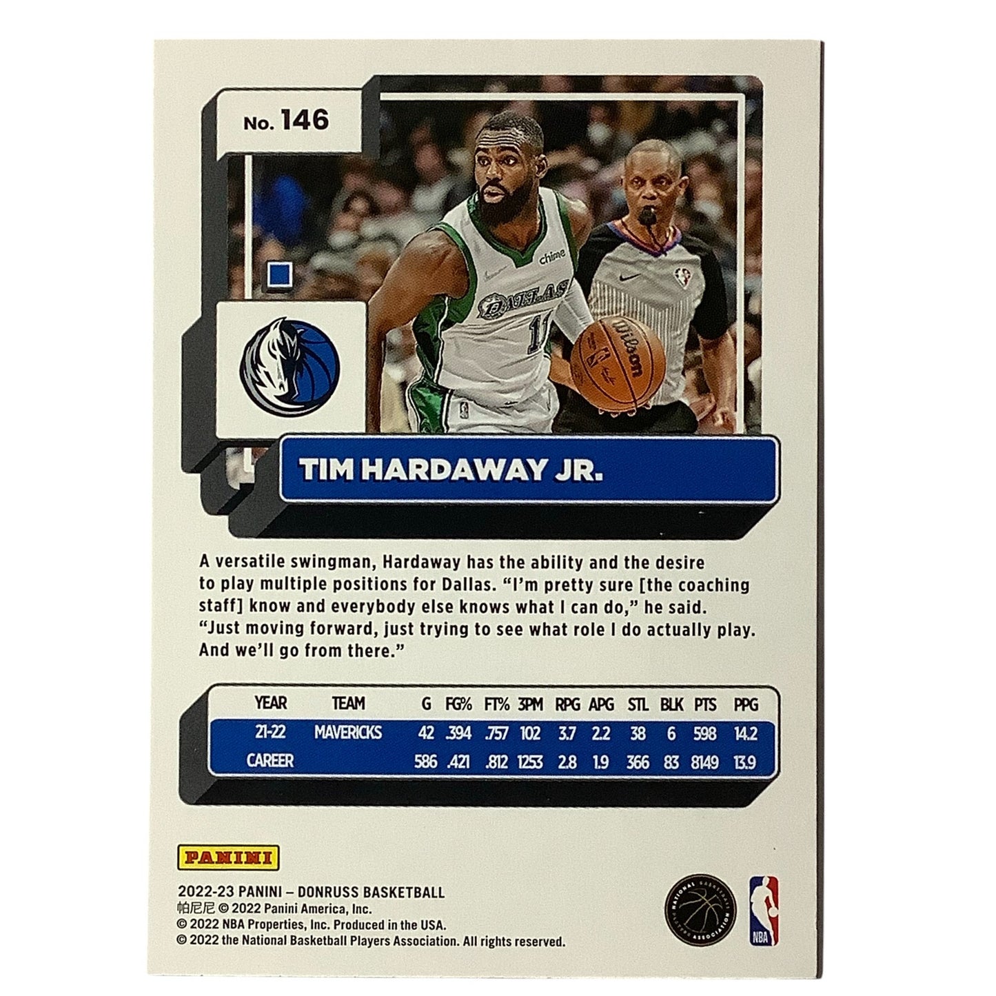 Tim Hardaway Jr. - Dallas Mavericks, Card #146, 2022-23 NBA Panini-Donruss