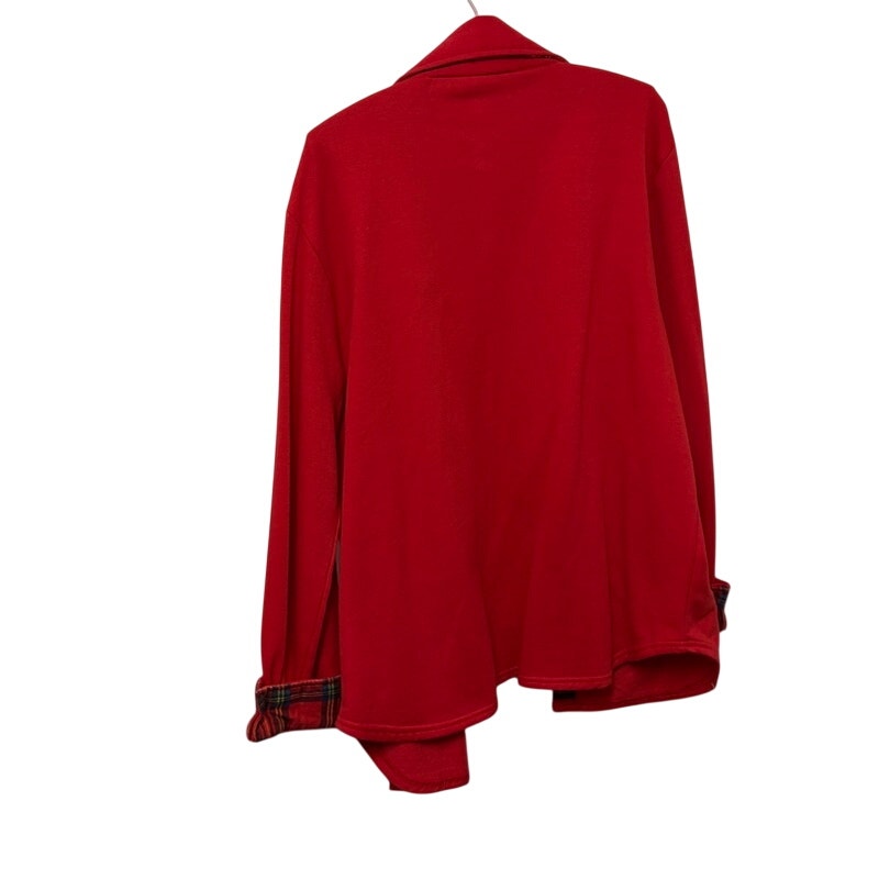 Collections Etc. Red Fleece Jacket with Plaid Cuffs & Collar - Women's L