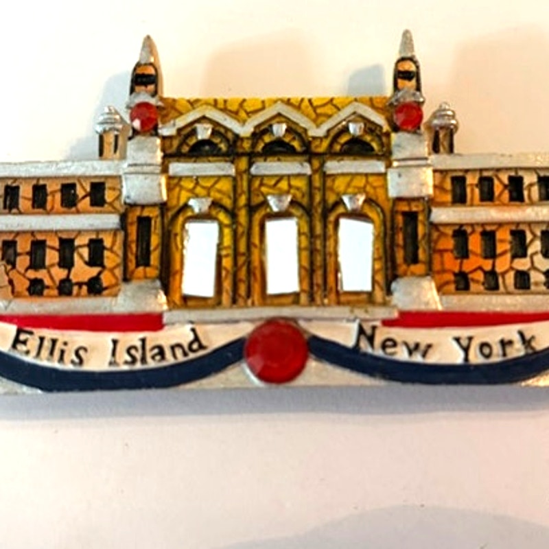 Ellis Island New York 3D Hard Resin Fridge Magnet Historic Building 3.38"x1.88"