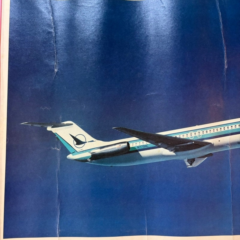 VTG  80's Republic Airlines DC-9 Plane Poster Blue & White 22 x 17" Aviation Art