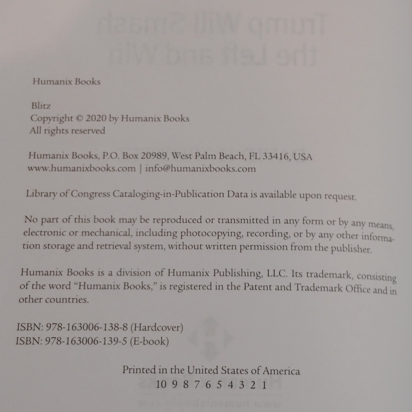 Blitz Trump Will Smash the Left and Win 2020 Hardcover LN Condition