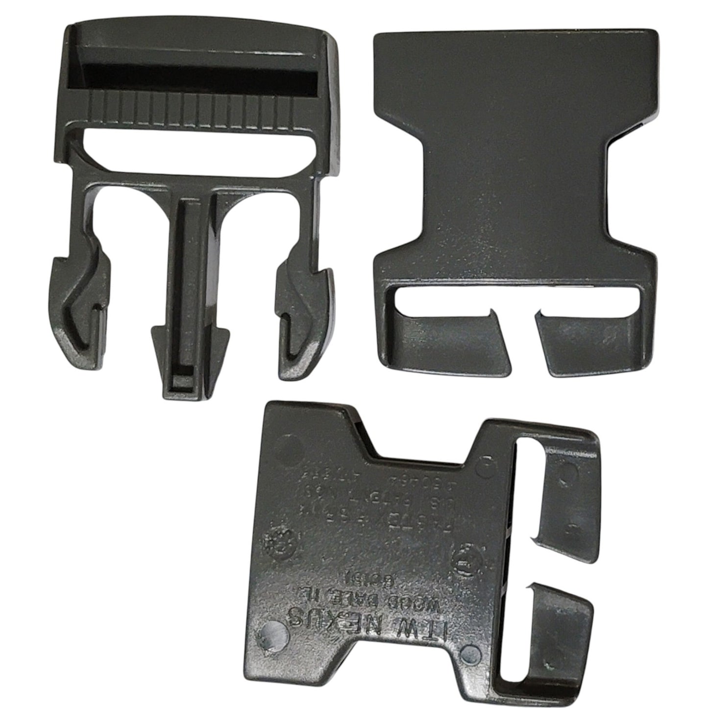 Side-Release Buckle – 1½", One Complete Set + Extra Female End, Gray Polymer