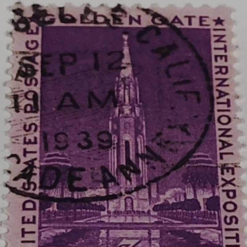 1939 3¢ Golden Gate Exposition Stamp – Scott 852 – Tower of the Sun – Canceled