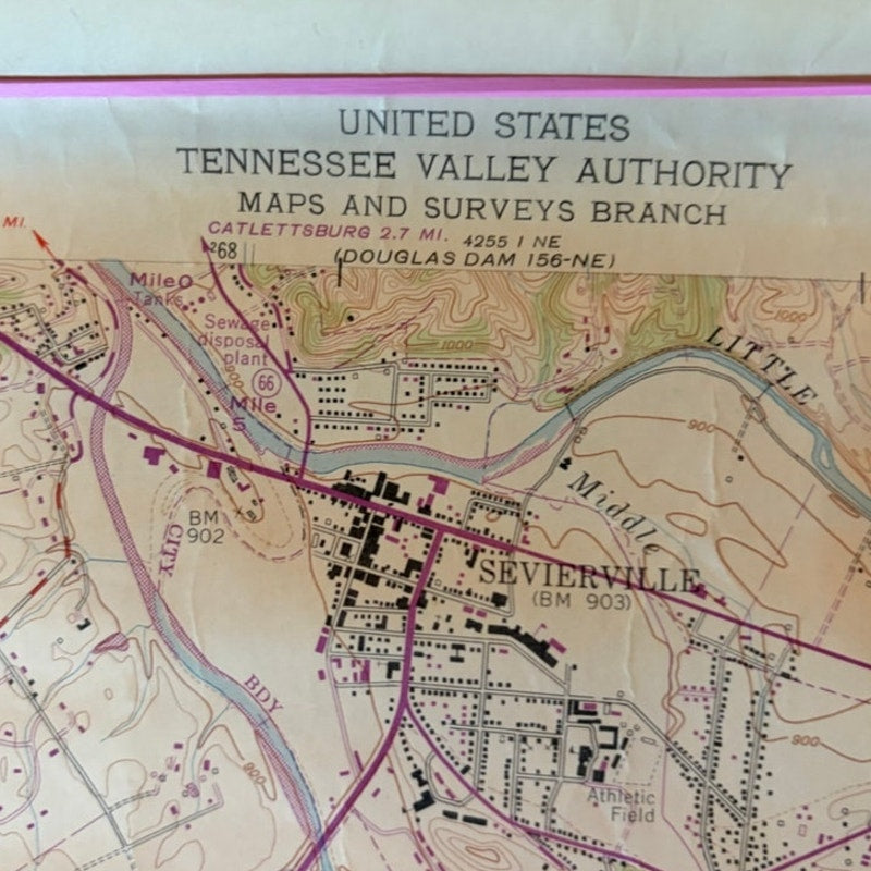 Vintage 1956/1970 Pigeon Forge, TN Topographic Map (TVA) USGS 27"x22"