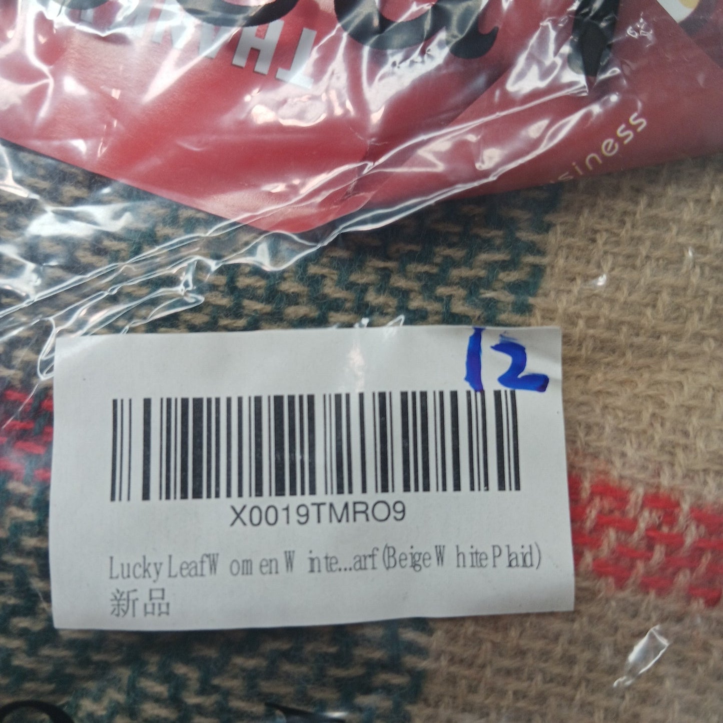 Lucky Leaf Infinity Scarf Beige Black Red Plaid Acrylic 36 × 20 Fall/Winter Wear