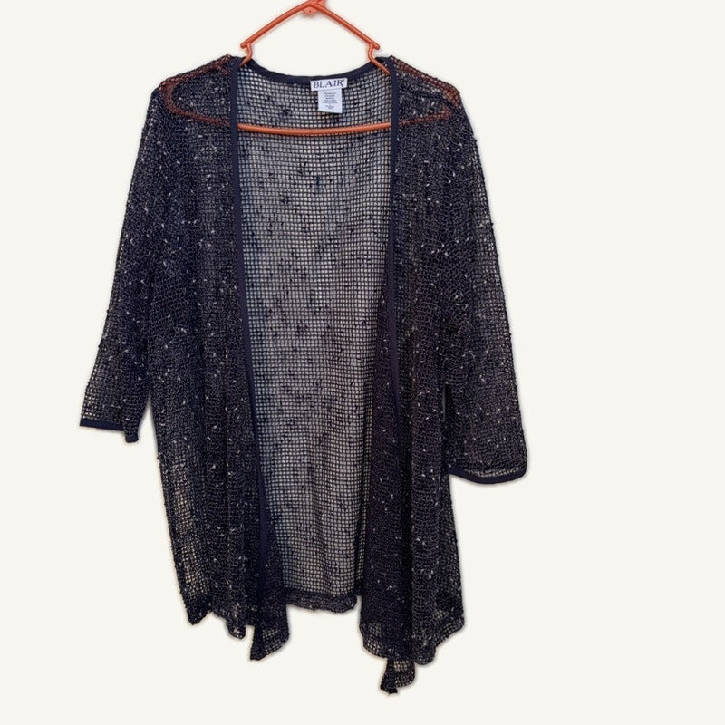 American Sweetheart Blair Floral Dress & Open-Knit Cardigan Set L Blue
