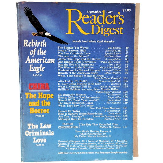 Reader's Digest September 1989 Rebirth of the American Eagle Vintage Magazine