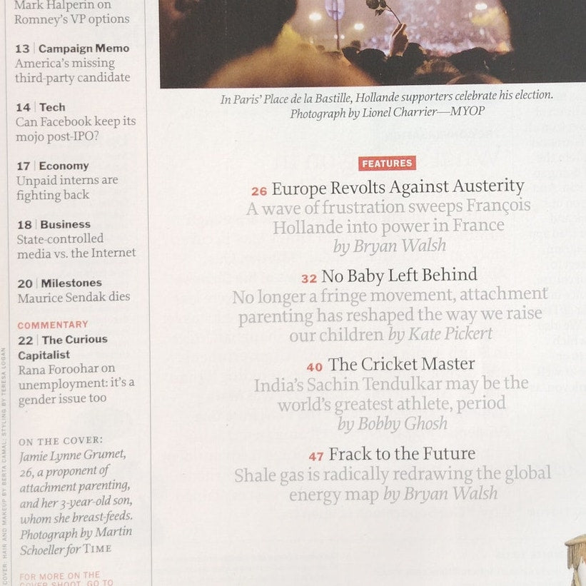 TIME Magazine May 21 2012 Are You Mom Enough Attachment Parenting Back Issue