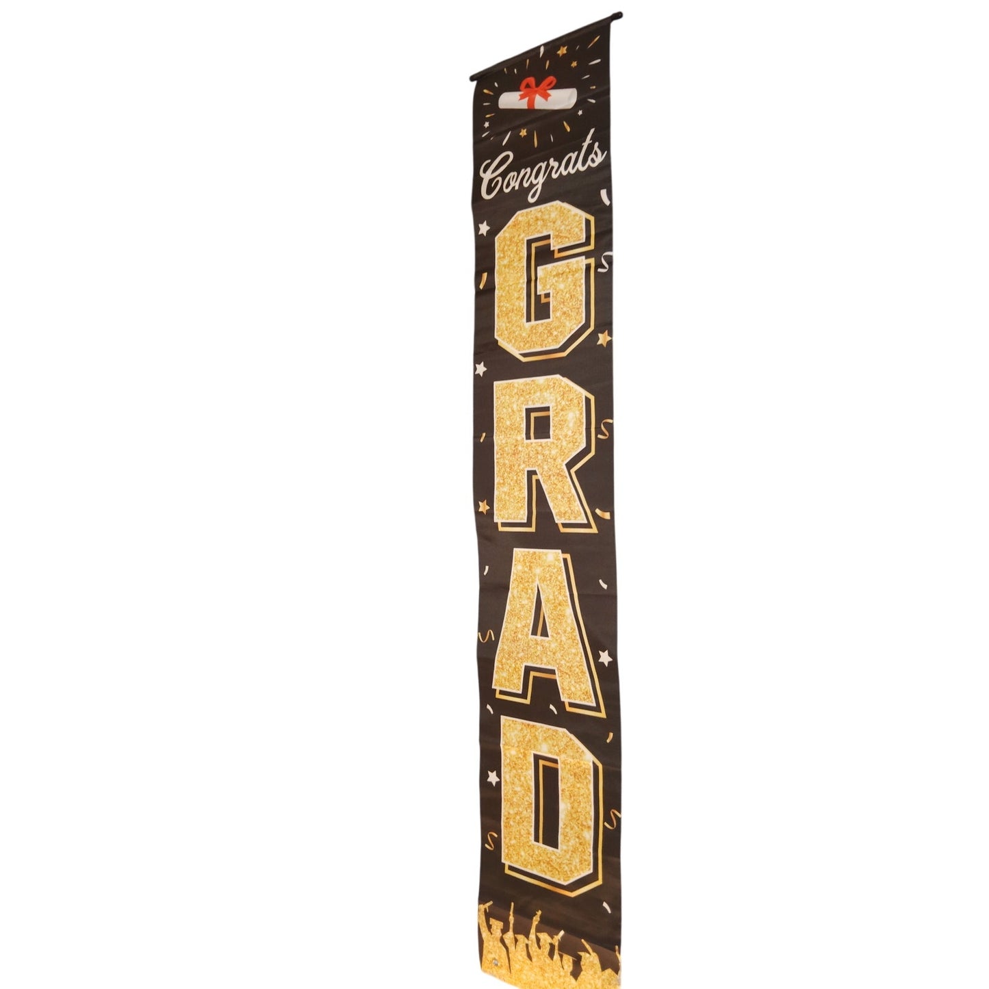 Congrats Grad Vertical Banner Gold Hanging Porch Or Wall Signage 72 in ×12 in