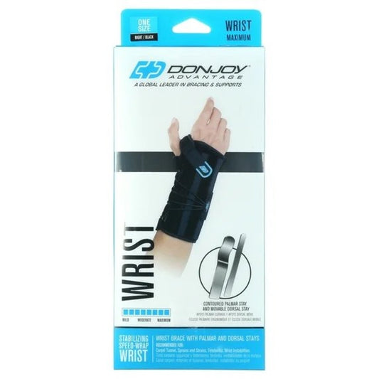 Donjoy Speed-Wrap Wrist Brace – Right Hand, One Size Fits Most, DA161WB02-BLK-R