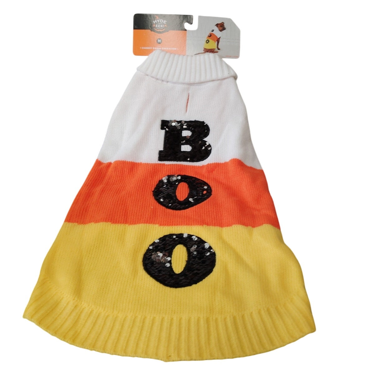 Hyde & EEK! Boutique Halloween Candy Corn Boo Dog Sweater – Medium