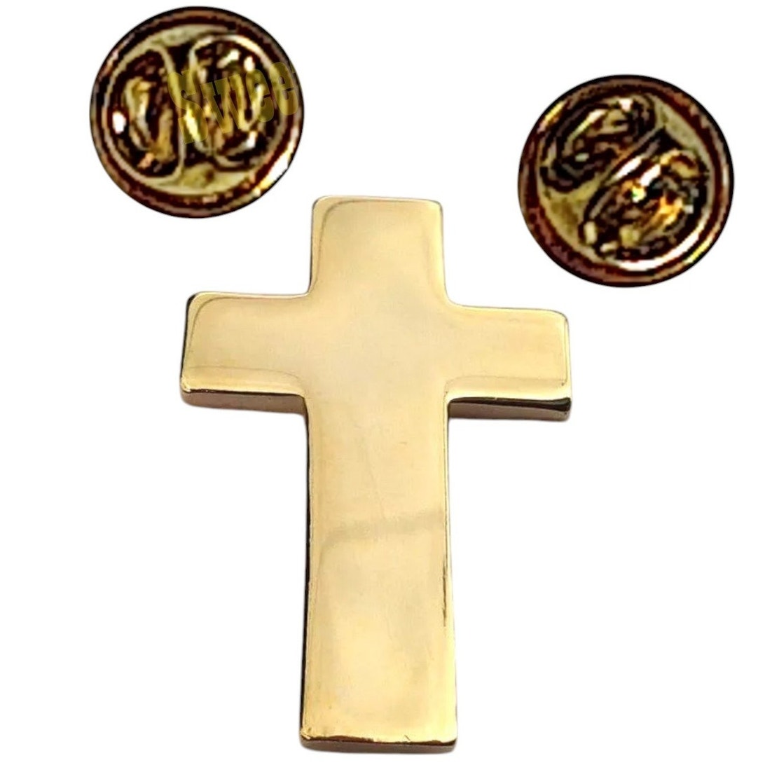 Chaplain Cross - Brooch / Hat / Shirt Pin, Brass Finish, 1"H x 5/8"W