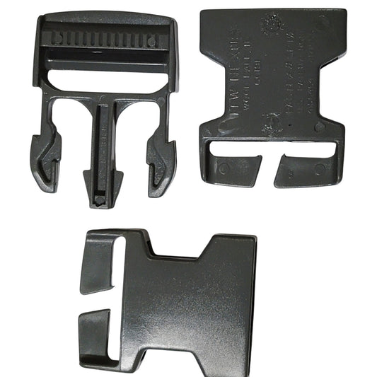 Side-Release Buckle – 1½", One Complete Set + Extra Female End, Gray Polymer