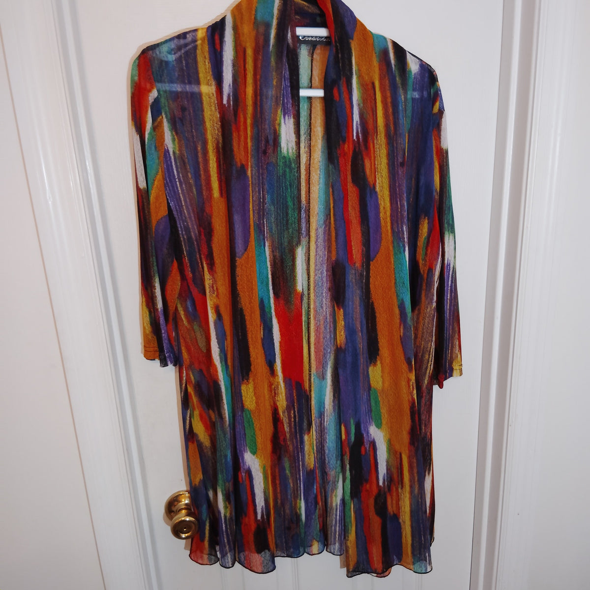 Creation Womens XL Open Front Cardigan Duster Kimono Jacket Multicolor Sheer 37"