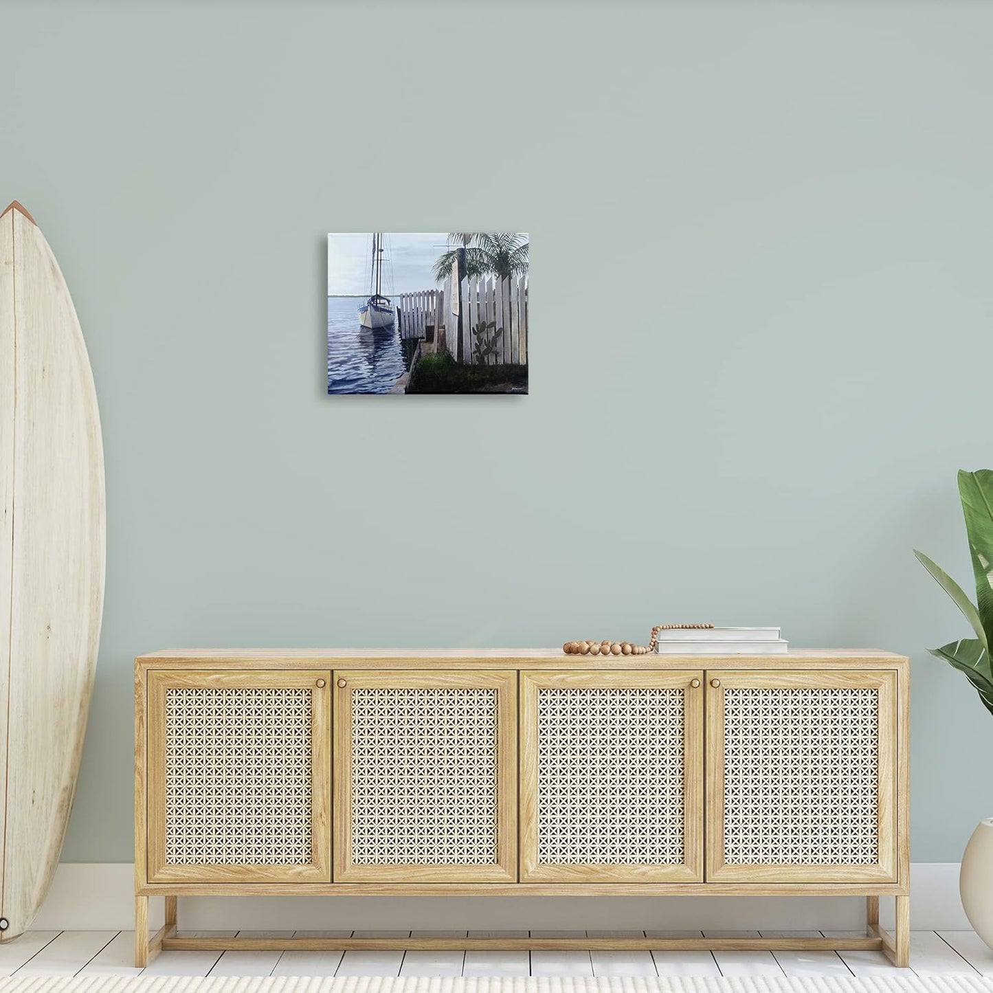 20x16 Sailboat & Shoreline Stretched Canvas, Wood Frame Wall Art Design/L. Wolk