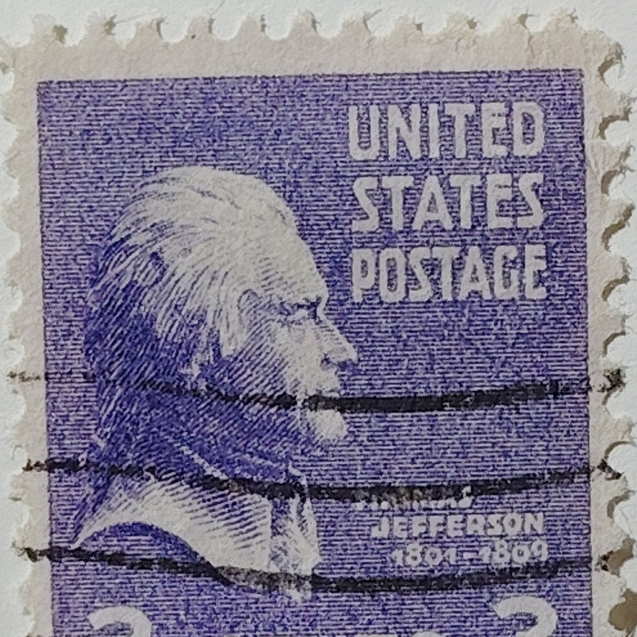 1938 US Postage Stamp #807 Thomas Jefferson Presidential Series 3 Cent Used