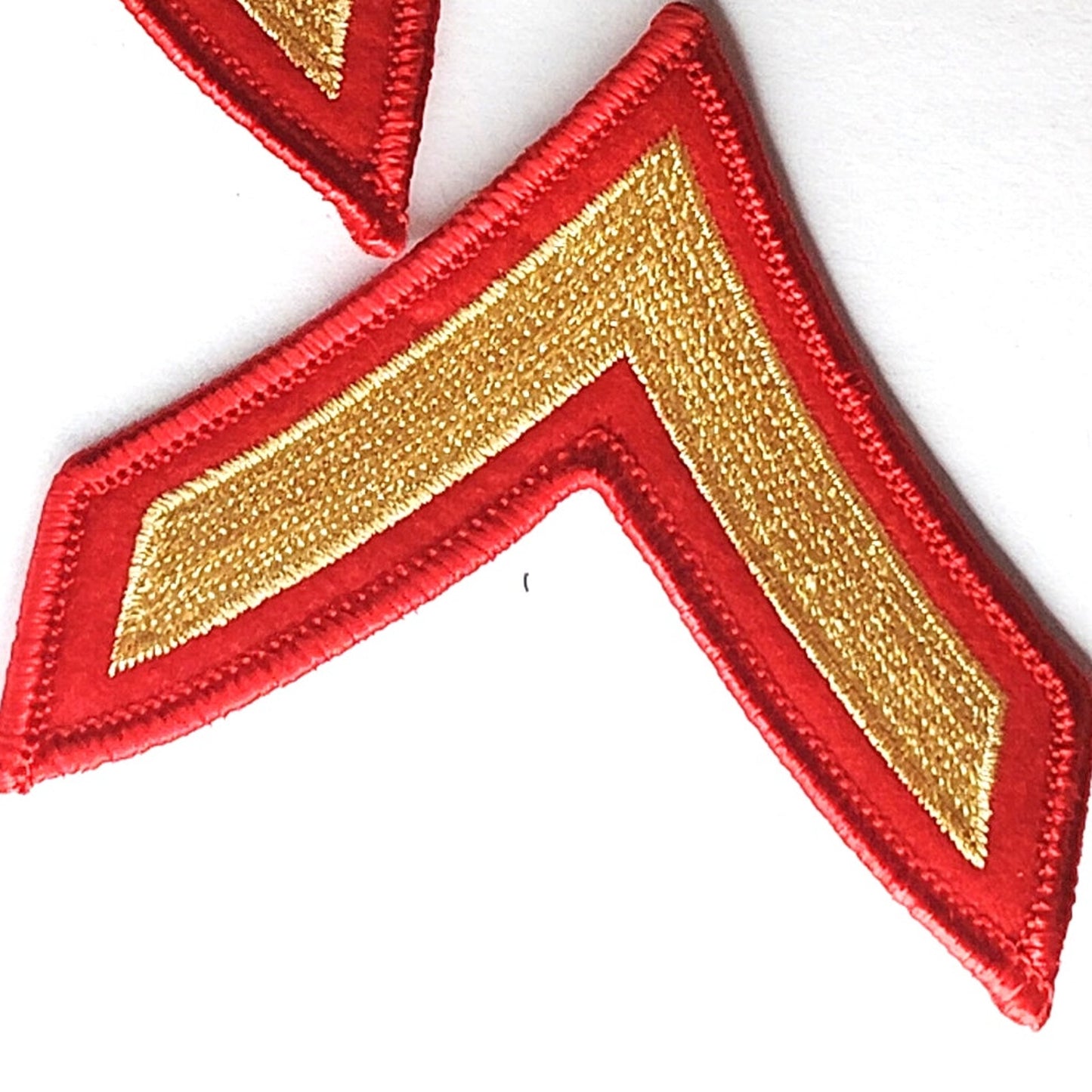 USMC PFC E‑2 Chevrons Set Gold/Red 3" × 2‑5/8" Pair, Sew-On, Private 1st Class