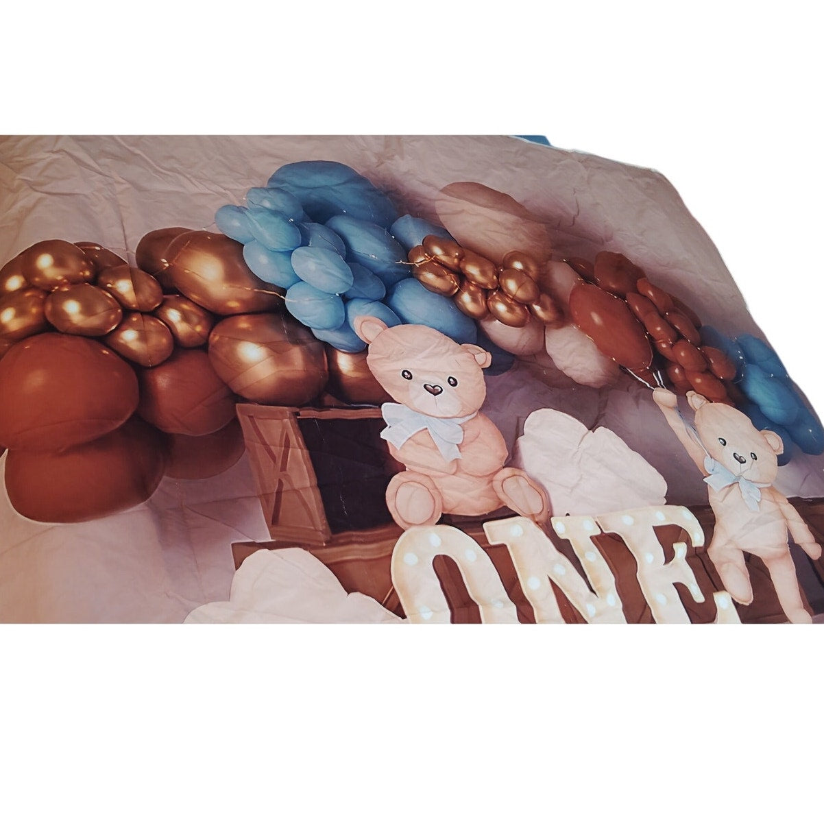 1st Birthday Backdrop Teddy Bear Balloon Theme Vinyl Cotton 7x5FT