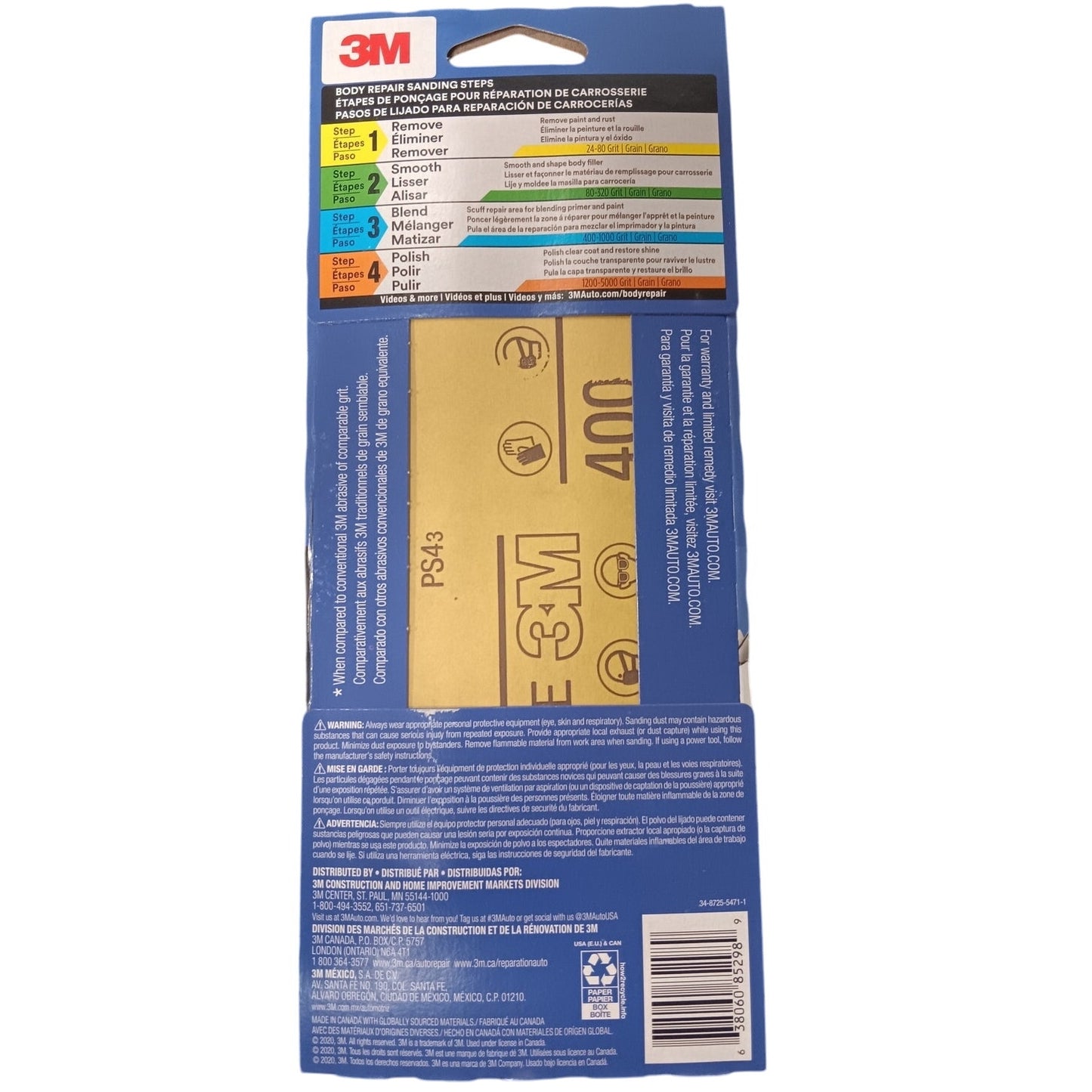 3M Pro Strength Blue Sandpaper – 400 Grit, 3 2/3" x 9", 16 Sheets (2-Pack)